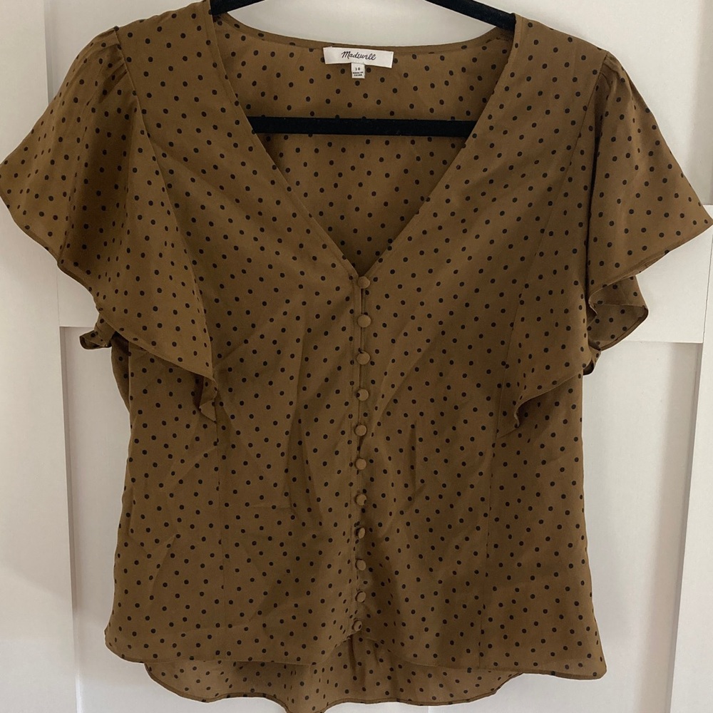 Madewell Brown Polka Dot V-Neck Blouse